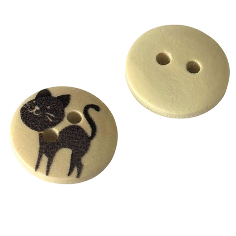 schwarze Katzen Motive druck auf Holzknopf mit 2 Löchern und 15 mm Größe