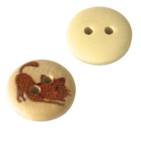Brauner Katzen Motive druck auf Holzknopf mit 2 Löchern und 15 mm Größe
