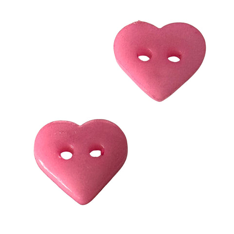 Rosa herzförmiger  Mini Kinderknopf aus Kunststoff mit 2 Löchern in 10 mm Größe