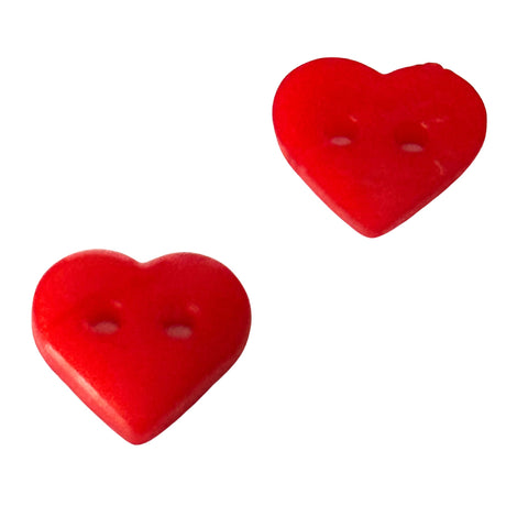 Roter herzförmiger  Mini Kinderknopf aus Kunststoff mit 2 Löchern in 10 mm Größe