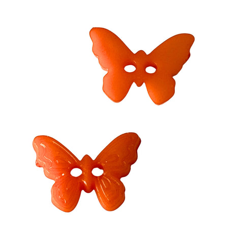 Oranger Kinderknopf in Schmetterlingsform aus Kunststoff mit 2-Loch-Befestigung und 15 mm Größe