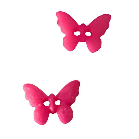 Pinker Kinderknopf in Schmetterlingsform aus Kunststoff mit 2-Loch-Befestigung und 15 mm Größe