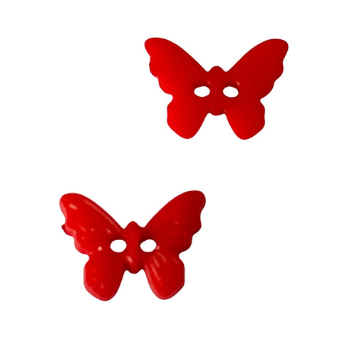 Roter Kinderknopf in Schmetterlingsform aus Kunststoff mit 2-Loch-Befestigung und 15 mm Größe