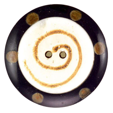 Echter Büffelhorn mit schwarz braun Punkt und Spiral Muster 2-Loch Knopf Größe 40 mm