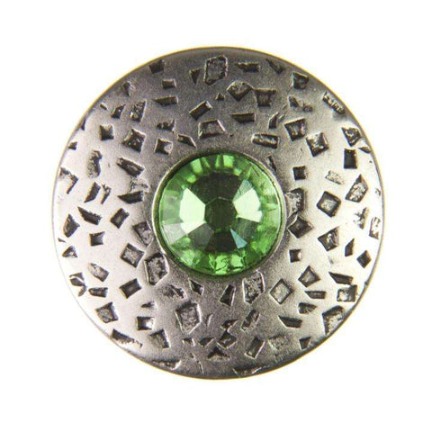 Edler Ösen Knopf aus Metall Altsilber Farben mit hell grünem Strassstein von Swarovski®Crystal
