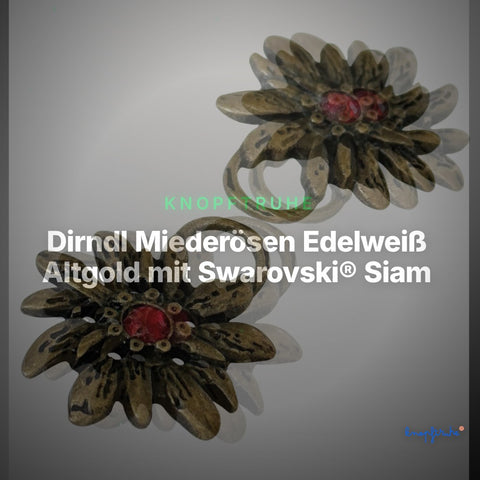 Dirndl Miederösen Edelweiß Altgold mit Swarovski® Siam – TS-100 – Clean Showcase