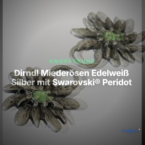 Dirndl Miederösen Edelweiß Silber mit Swarovski® Peridot – TS-100 – Clean Showcase
