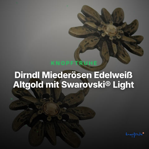 Dirndl Miederösen Edelweiß Altgold mit Swarovski® Light Topaz – TS-100 – Clean Showcase