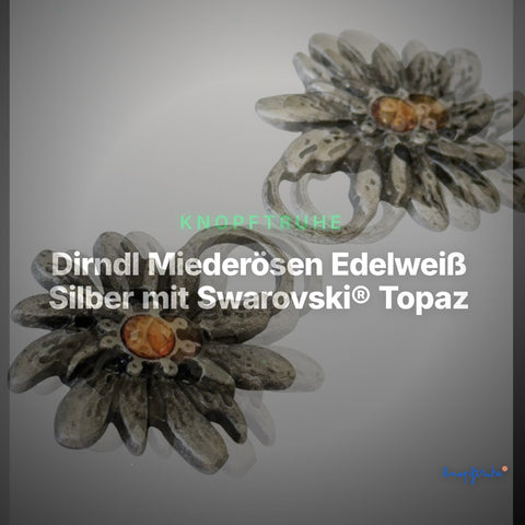Dirndl Miederösen Edelweiß Silber mit Swarovski® Topaz – TS-100 – Clean Showcase