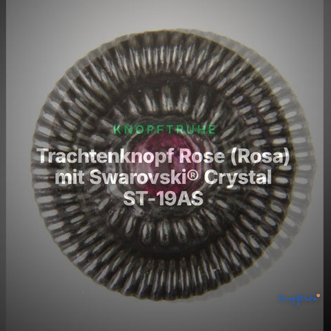 Trachtenknopf Rose (Rosa) mit Swarovski® Crystal ST-19AS Altsilber – Clean Showcase