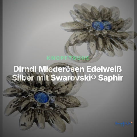 Dirndl Miederösen Edelweiß Silber mit Swarovski® Saphir – TS-100 – Clean Showcase