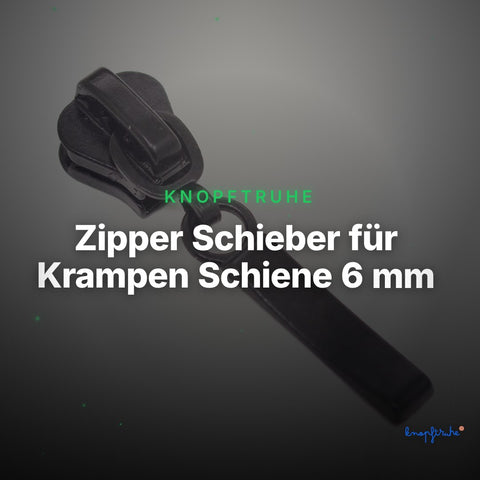 Zipper Schieber für Krampen Schiene 6 mm Schwarz – Metall RV-6 – Clean Showcase