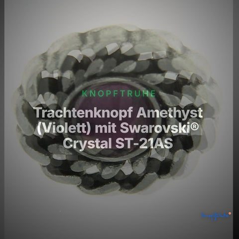 Trachtenknopf Amethyst (Violett) mit Swarovski® Crystal ST-21AS Altsilber – Clean Showcase