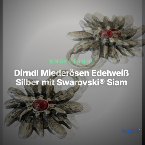 Dirndl Miederösen Edelweiß Silber mit Swarovski® Siam – TS-100 – Clean Showcase