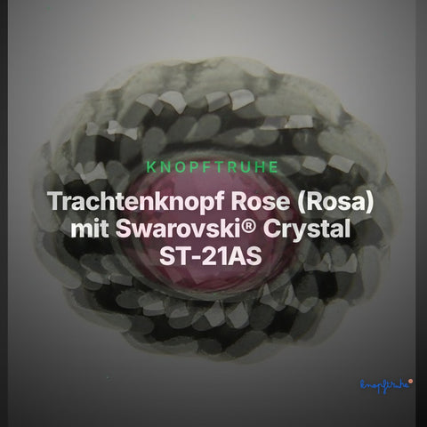 Trachtenknopf Rose (Rosa) mit Swarovski® Crystal ST-21AS Altsilber – Clean Showcase