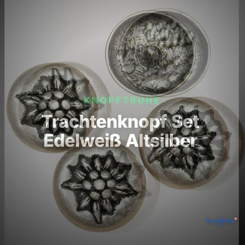 Trachtenknopf Set Edelweiß Altsilber – 4 Stück – TK-SO-5 – Clean Showcase