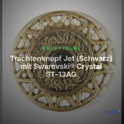 Trachtenknopf Jet (Schwarz) mit Swarovski® Crystal ST-13AG Altgold – Clean Showcase