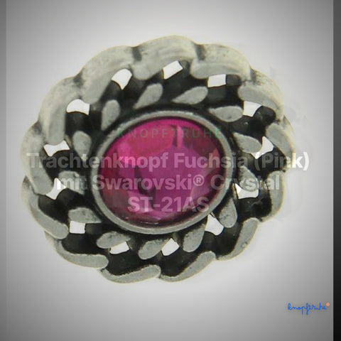 Trachtenknopf Fuchsia (Pink) mit Swarovski® Crystal ST-21AS Altsilber – Clean Showcase