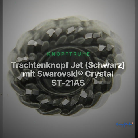 Trachtenknopf Jet (Schwarz) mit Swarovski® Crystal ST-21AS Altsilber – Clean Showcase
