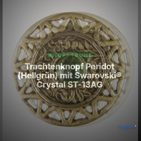 Trachtenknopf Peridot (Hellgrün) mit Swarovski® Crystal ST-13AG Altgold – Clean Showcase