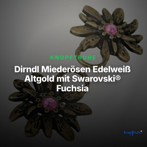 Dirndl Miederösen Edelweiß Altgold mit Swarovski® Fuchsia – TS-100 – Clean Showcase