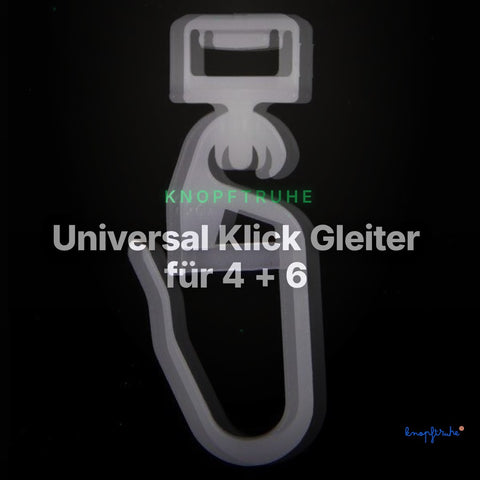 Universal Klick Gleiter für 4  + 6 mm Gardinenschienen – Clean Showcase