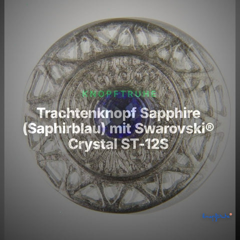 Trachtenknopf Sapphire (Saphirblau) mit Swarovski® Crystal ST-12S Silber – Clean Showcase
