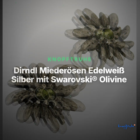 Dirndl Miederösen Edelweiß Silber mit Swarovski® Olivine – TS-100 – Clean Showcase