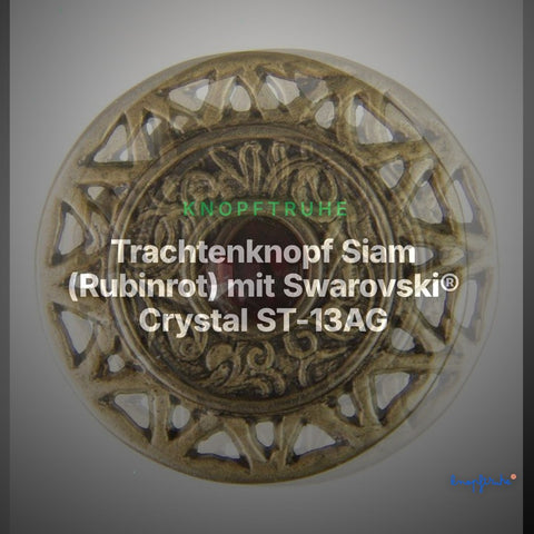 Trachtenknopf Siam (Rubinrot) mit Swarovski® Crystal ST-13AG Altgold – Clean Showcase