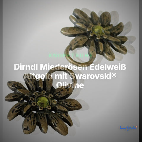 Dirndl Miederösen Edelweiß Altgold mit Swarovski® Olivine – TS-100 – Clean Showcase