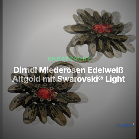 Dirndl Miederösen Edelweiß Altgold mit Swarovski® Light Siam – TS-100 – Clean Showcase