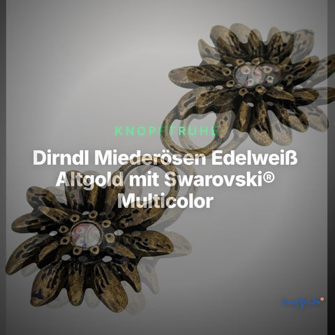Dirndl Miederösen Edelweiß Altgold mit Swarovski® Multicolor – TS-100 – Clean Showcase