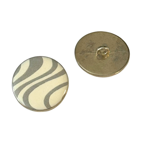 Retro Metallknopf MK-36 in Gold mit creme-grauem Muster als Ösen Knopf in 15 mm bis 23 mm