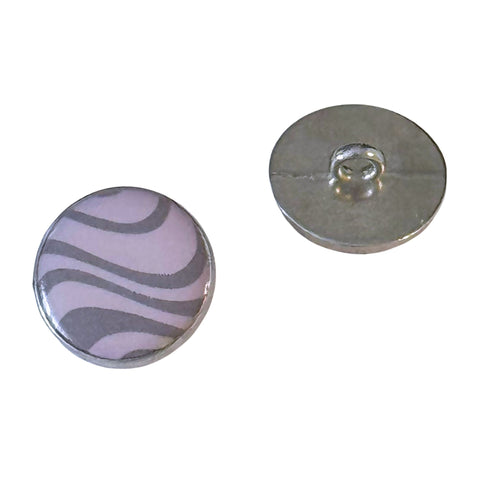 Retro Metallknopf MK-36 in Silber mit lila-grauem Muster als Ösen Knopf in 18 mm bis 23 mm