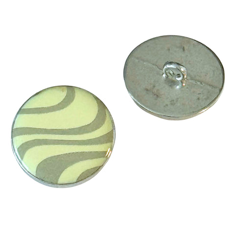 Retro Metallknopf MK-36 in Silber mit grün-grauem Muster als Ösen Knopf in 18 mm bis 23 mm