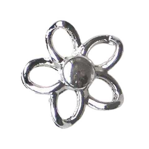 Silberfarbener Blumen Ösenknopf mit filigranem Blütendesign – dekorativer Metallknopf für Trachtenmode, Dirndl und kreative Nähprojekte.