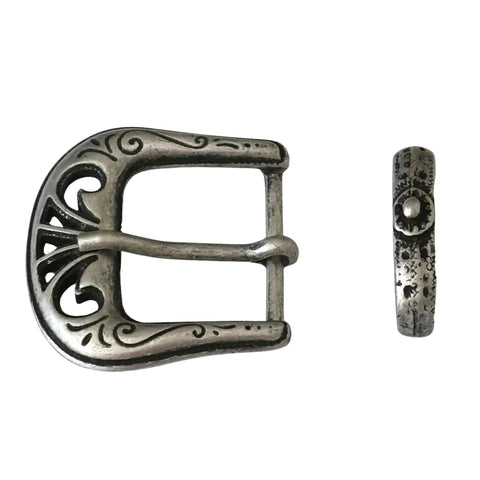 Trachtenschnalle Ornamentrand Altsilber mit Schlaufen – Metallschnalle TS-4