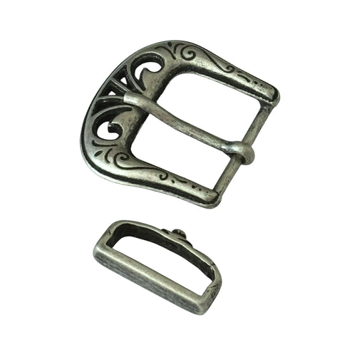 Trachtenschnalle Ornamentrand Altsilber mit Schlaufen – Metallschnalle TS-4